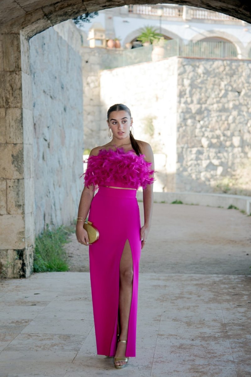 Conjunto de fiesta largo plumas