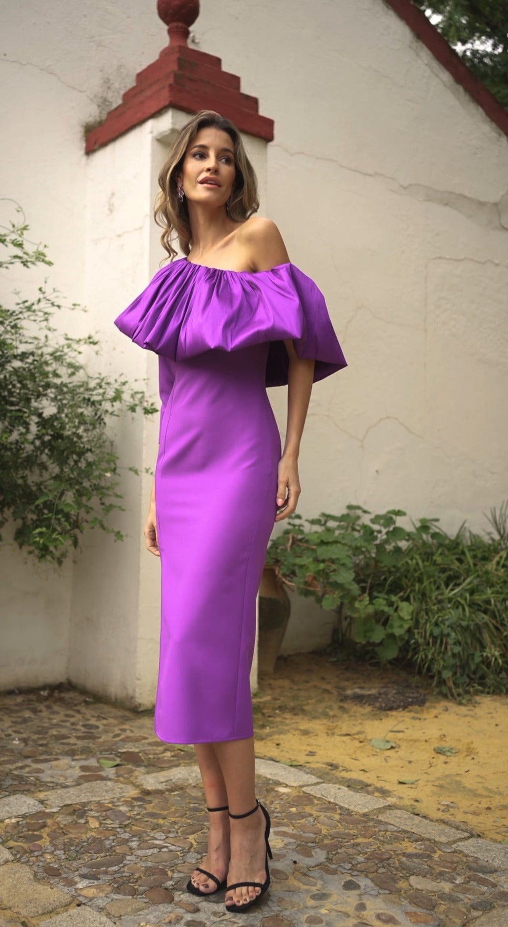 Vestido de fiesta asimétrico Volante Ana