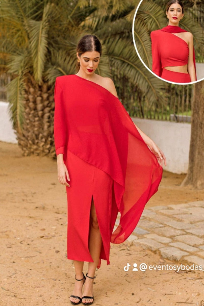 Vestido de fiesta asimétrico con capa Andrea