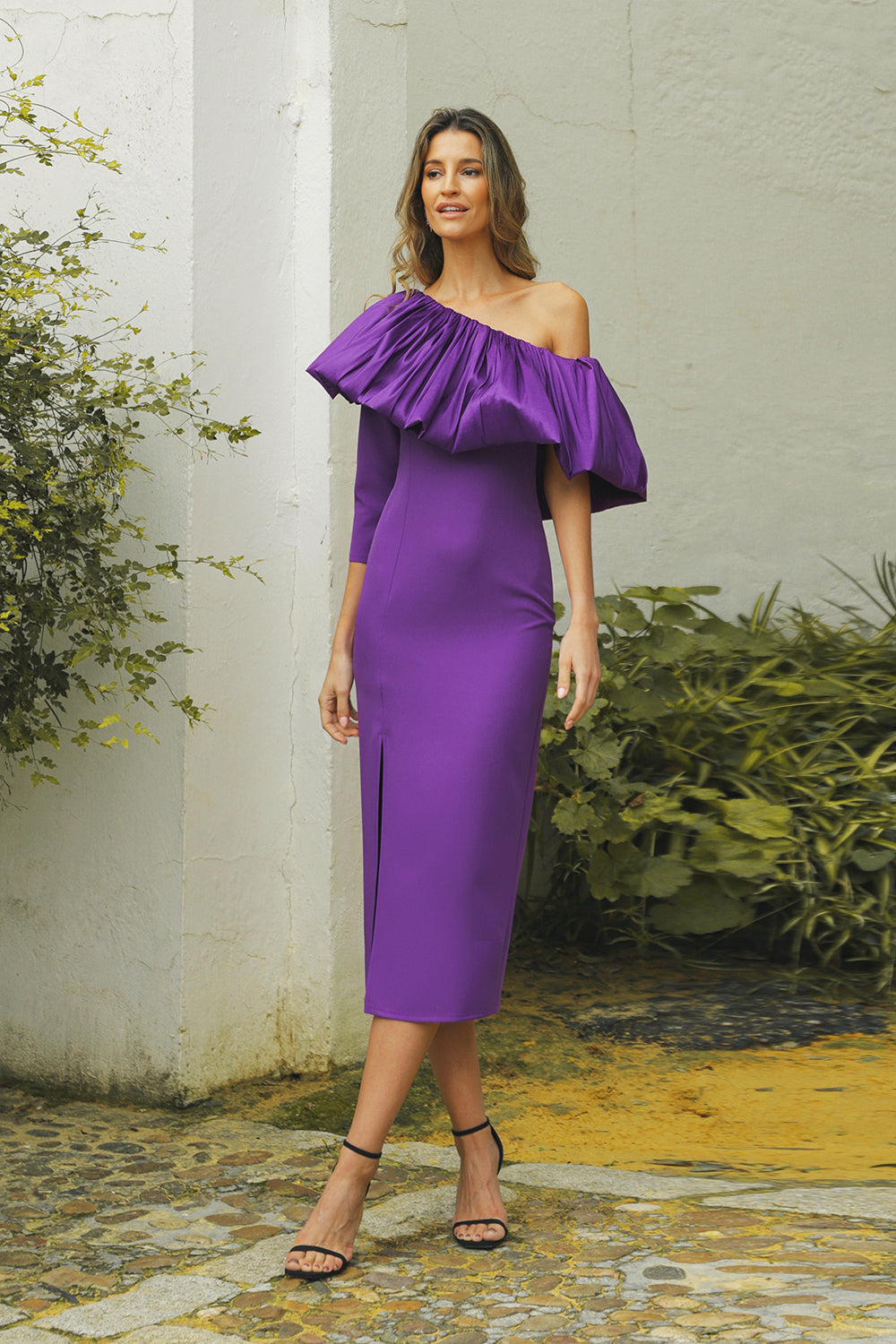 Vestido de fiesta asimétrico Volante Ana