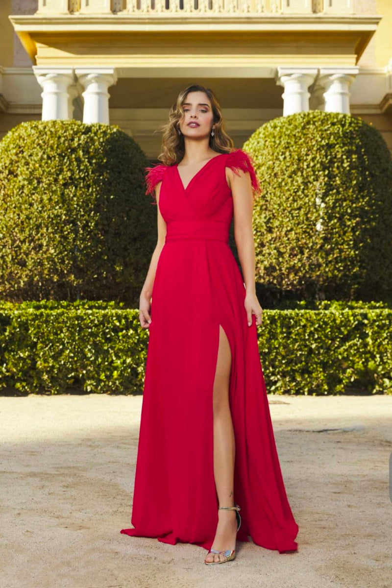 Vestido de fiesta largo plumas